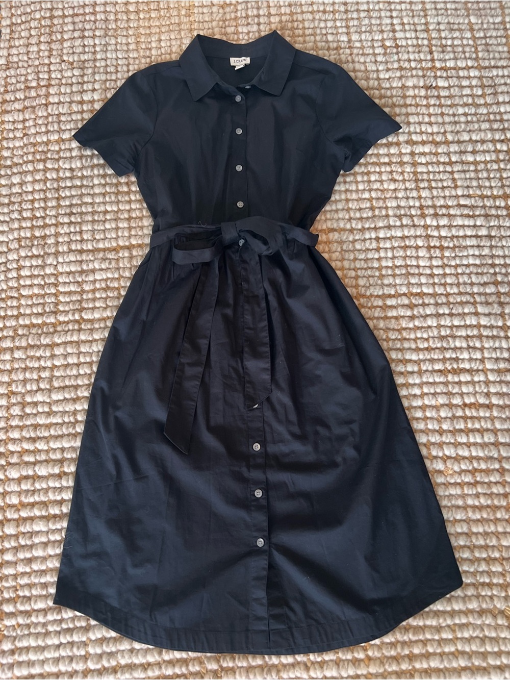 J.Crew Factory Black Cotton Short Sleeve Preppy Shirt Dress 4 Petite 4P